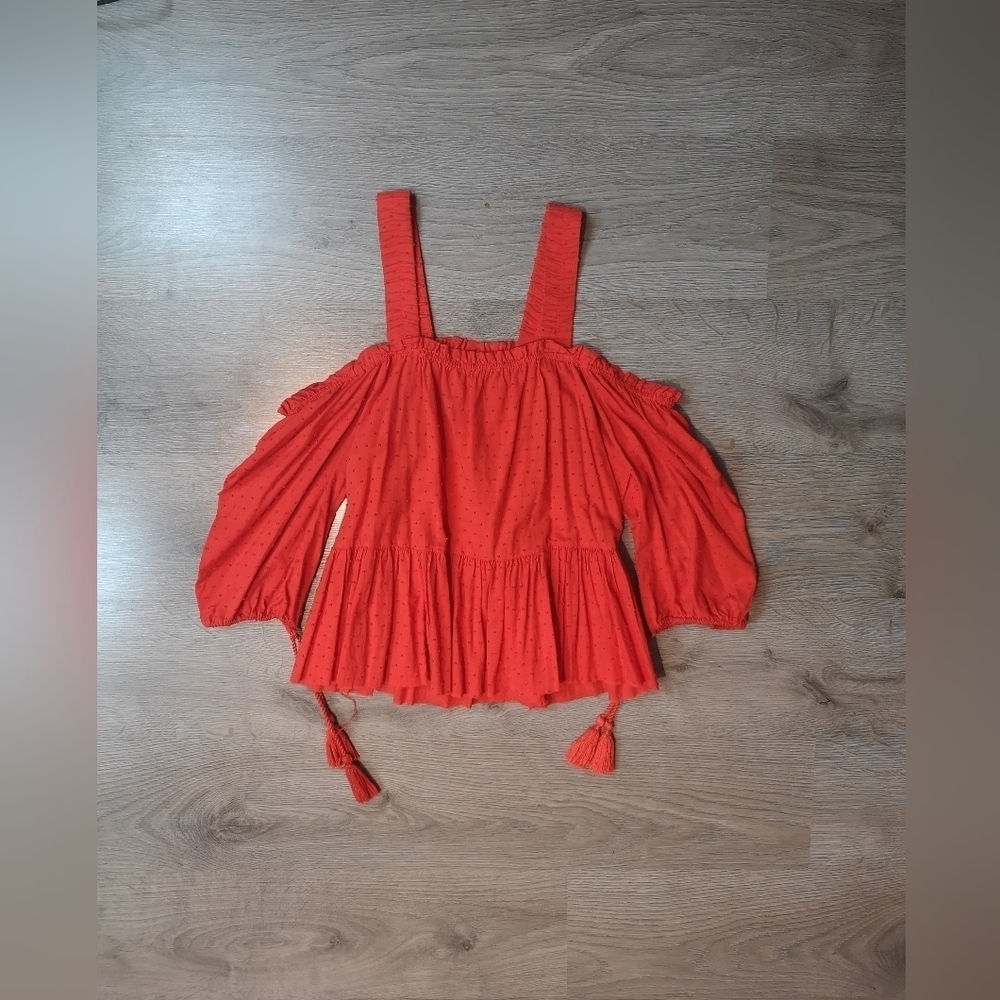 Neo-vintage Eco-lux Grapefruit Red Orange Boho Off-shoulder Peasant Blouse